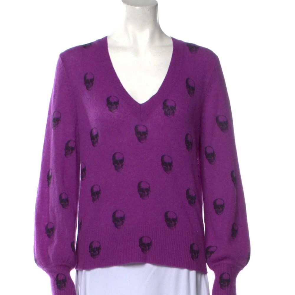 Skull Cashmere Purple Sweater, 100% Cashmere